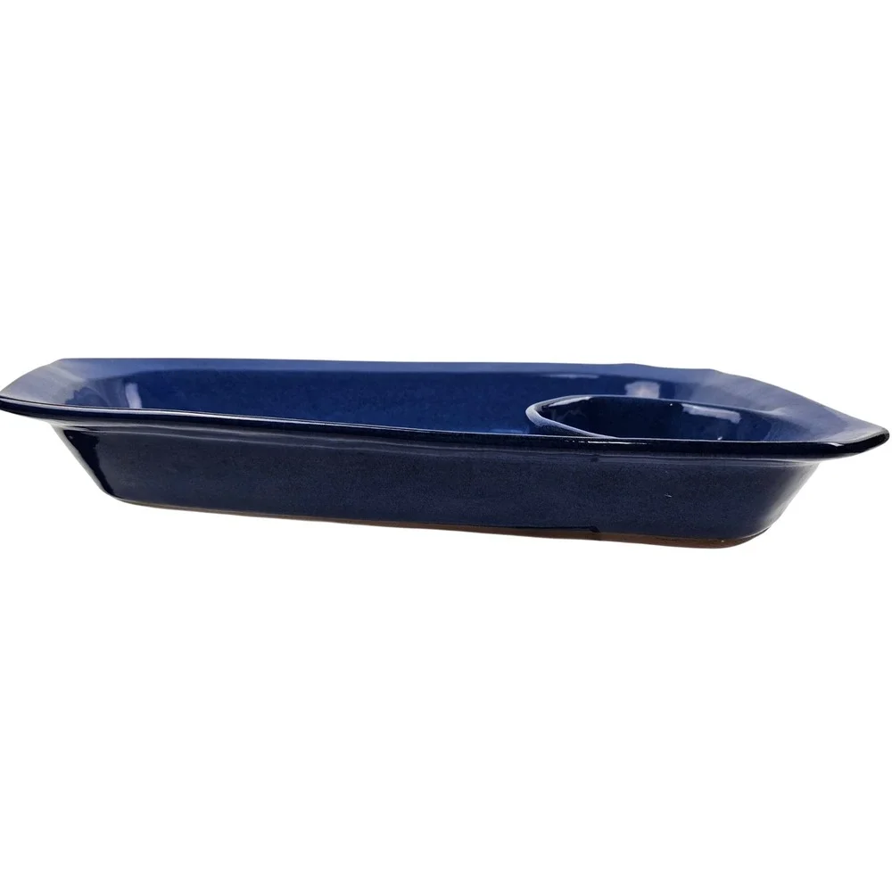 Studio Pottery Cobalt Blue Asymmetrical Chip and Dip Platter Artist Signed AG